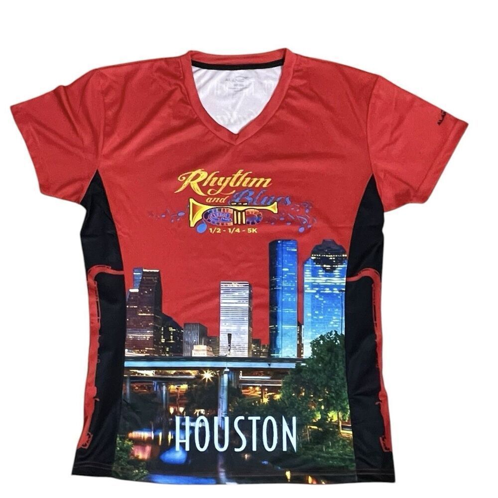 Houston Rhythm & Blues Run Shirt Alanic Red Athletic 5K Size W-XL